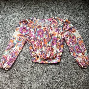 Flying Tomato Pink and Red Puff Sleeve Ruched Blouse